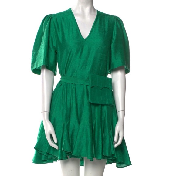 RHODE VIVIENNE SLUBBED SILK DRESS in Emerald, Does NOT Have Belt Bag Size XS - Picture 1 of 10